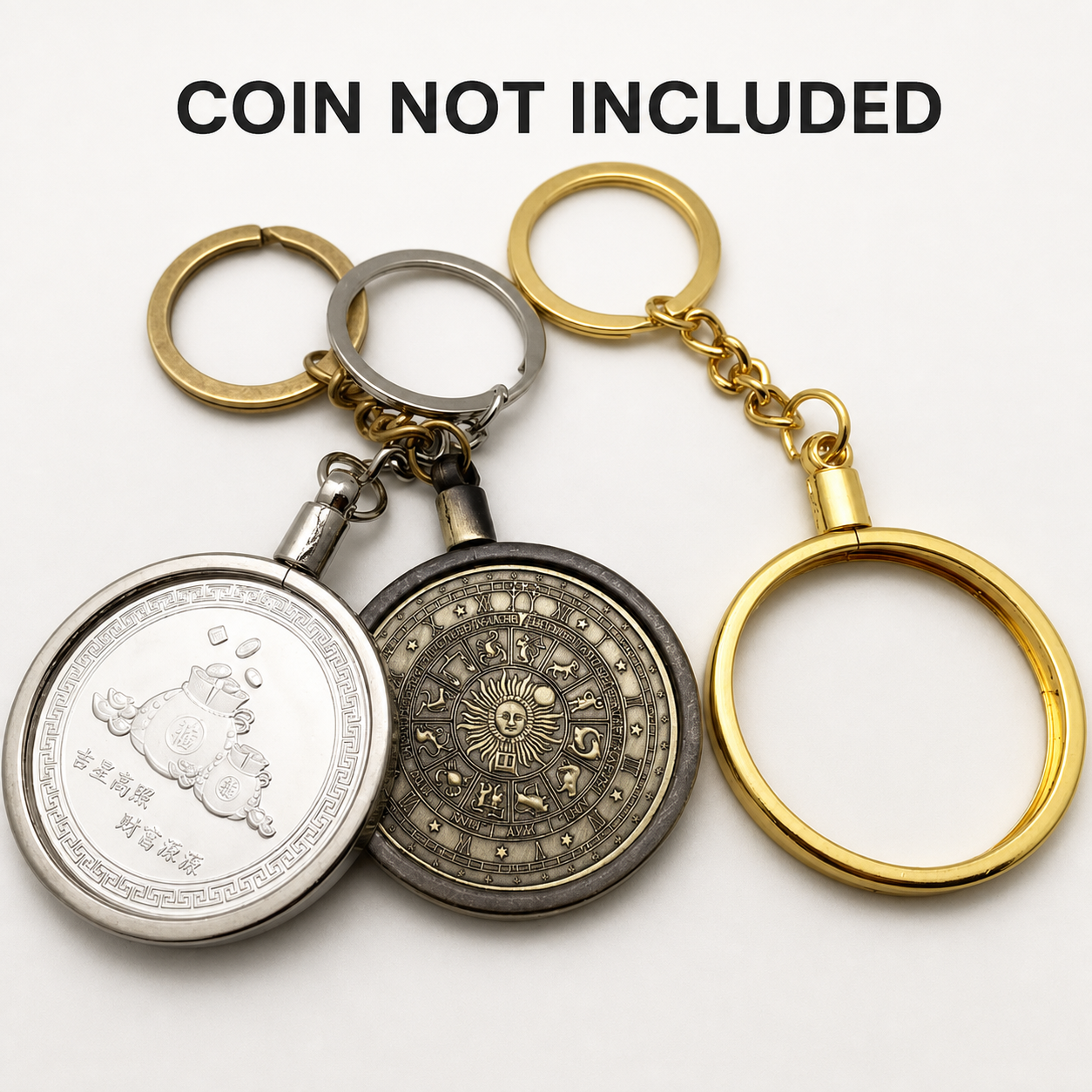 Universal Commemorative Coin Keychain Holder – Vintage Metal Coin Display Key Ring