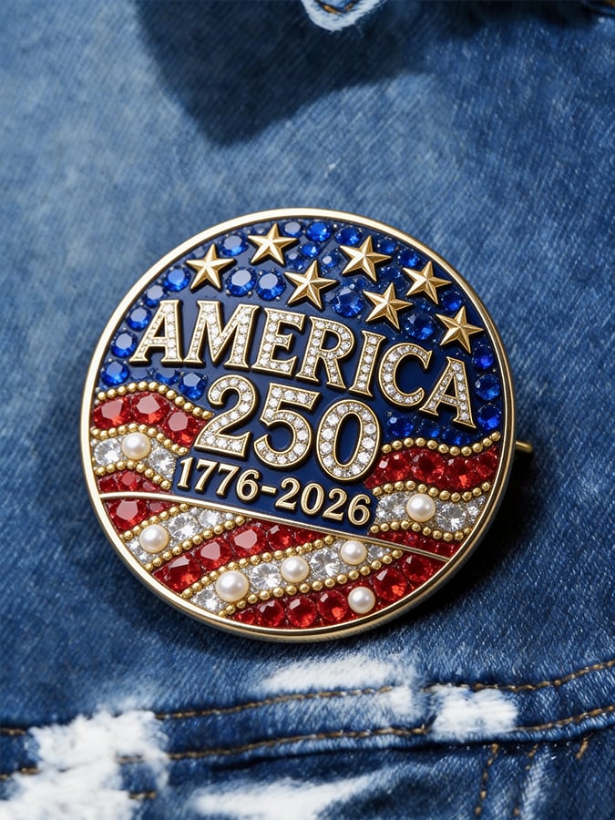 Unisex American 250th Anniversary Stamped Brooch