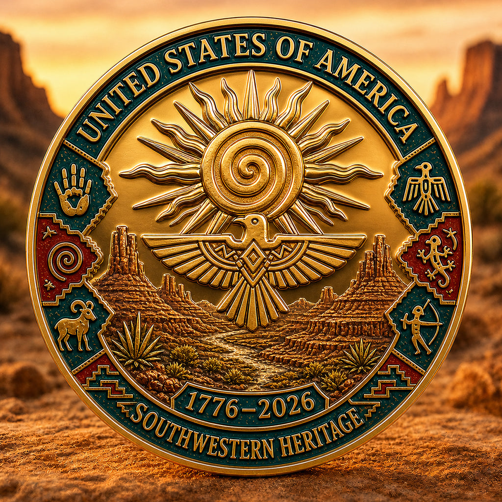 America 250th Anniversary Commemorative Challenge Coin – Southwest Heritage Eagle & Liberty Bell Design, 1776–2026 Patriotic Collectible Coin