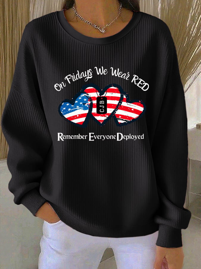 Women's On Friday We Wear Red Print Round Neck Sweatshirt