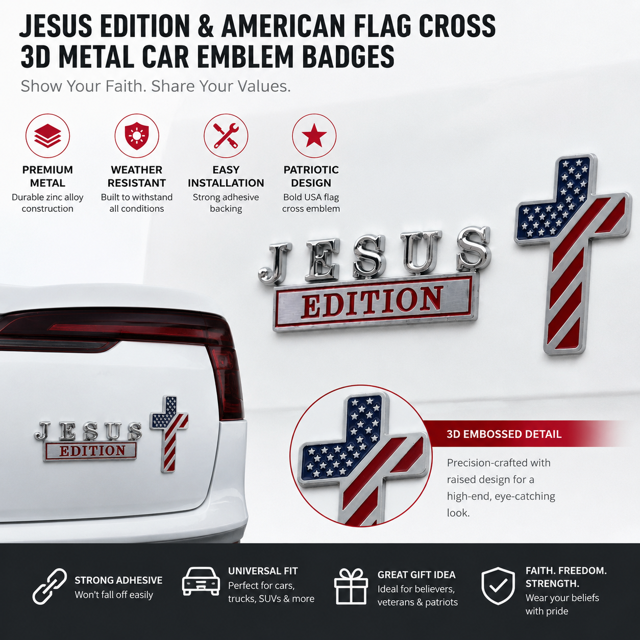 Blessed Jesus EditionTM Cross Emblem Metal Badge