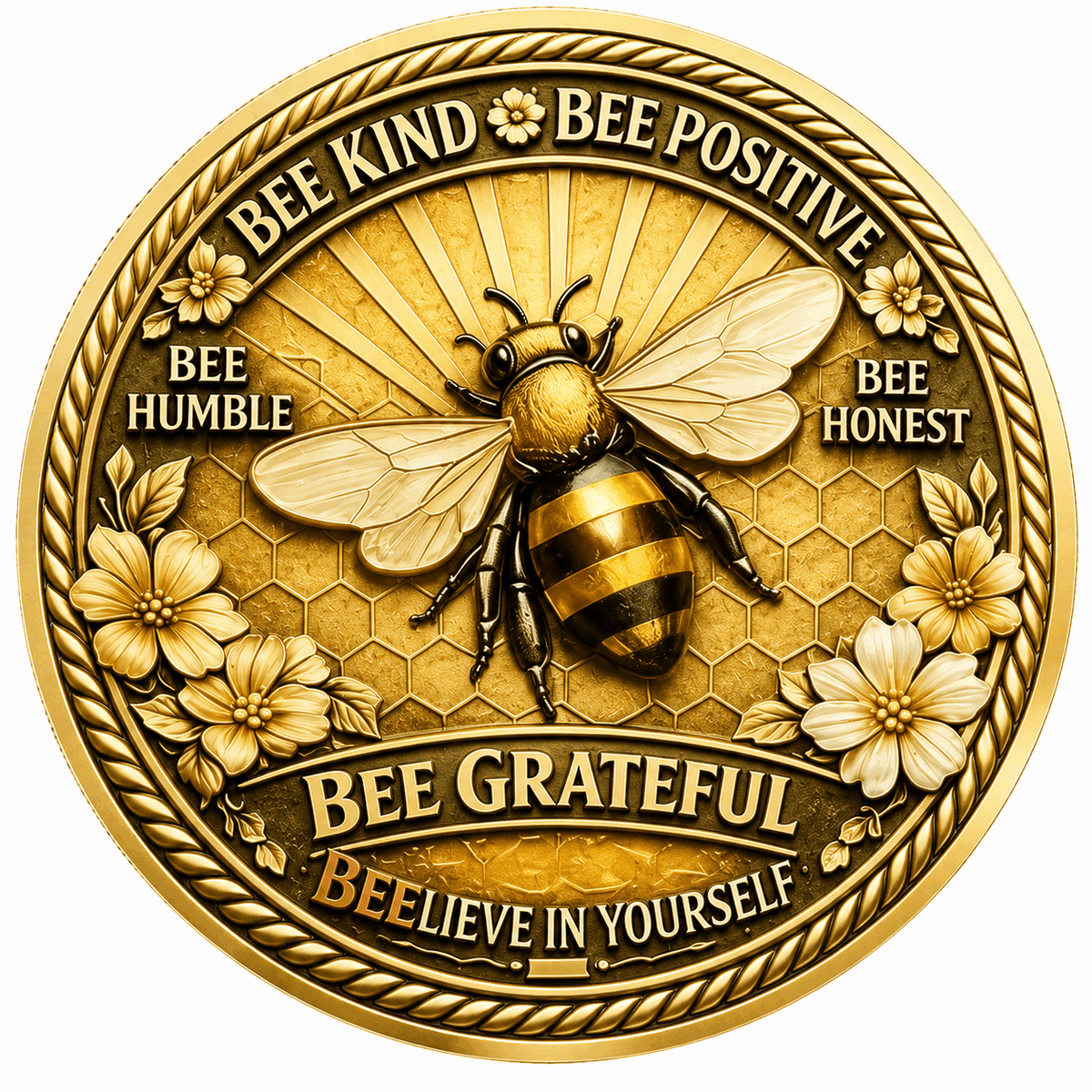 3D Bee Positive Commemorative Coin – “Bee Kind, Bee Grateful” Inspirational Collectible