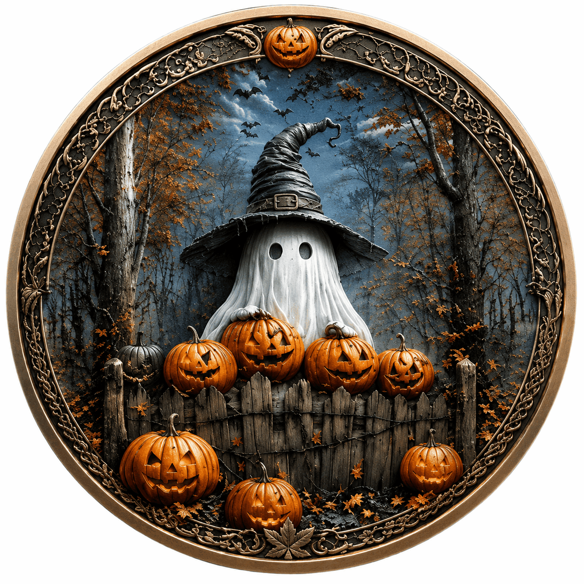 🎃 Halloween Ghost & Pumpkin Coin – Moonlit Night Collectible