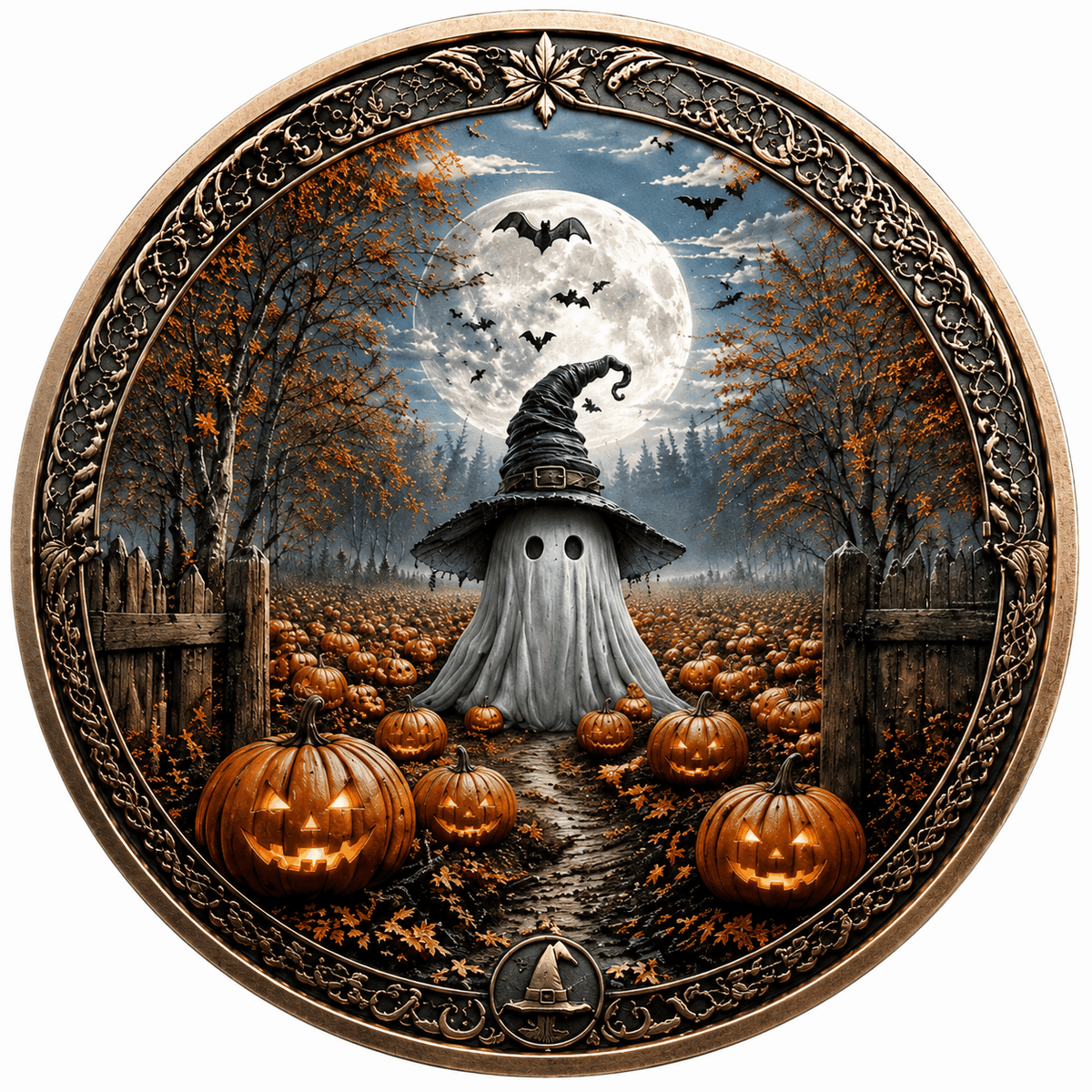 🎃 Halloween Ghost & Pumpkin Coin – Moonlit Night Collectible