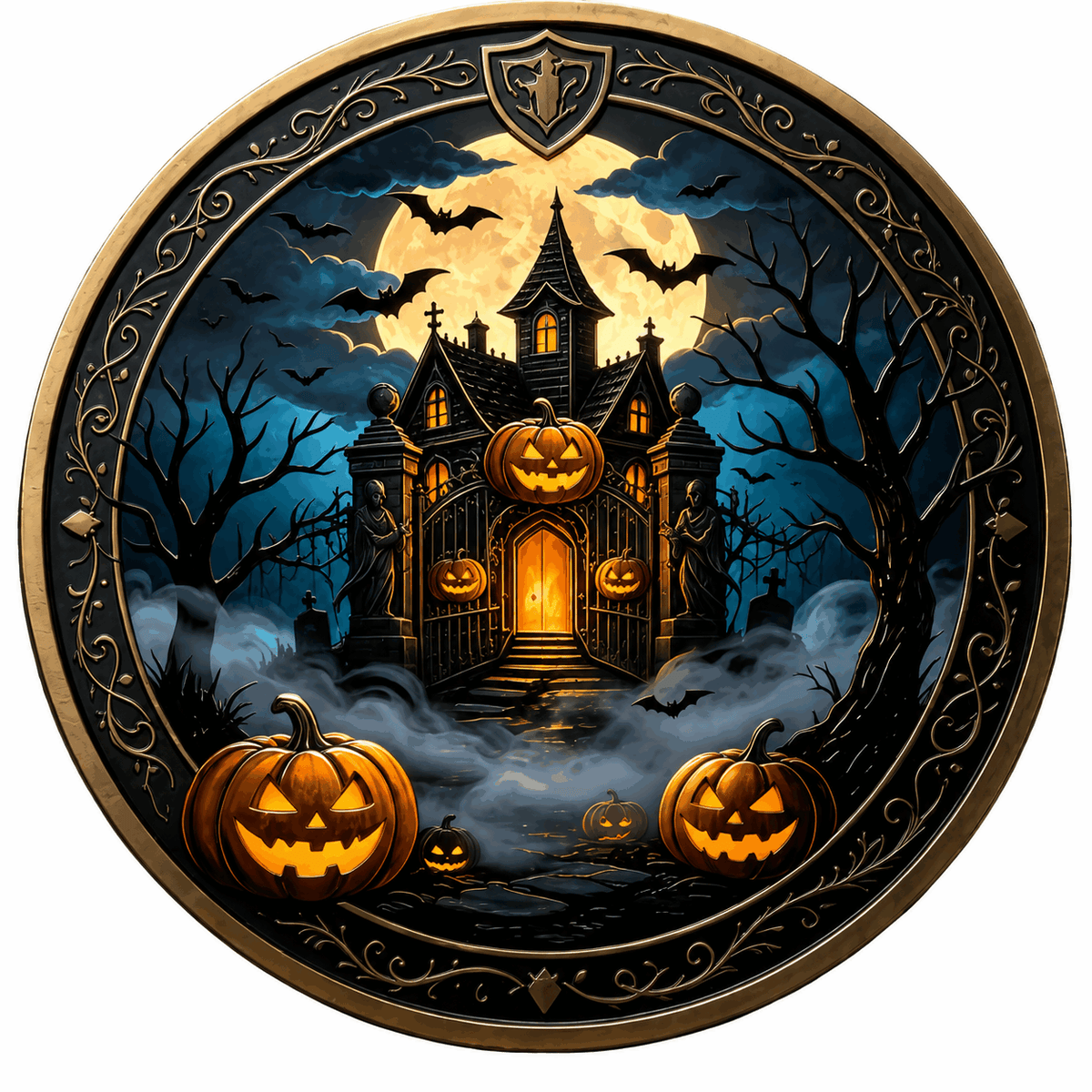 🎃 Haunted Halloween Night Commemorative Coin – Mansion & Gothic Carousel Collectible