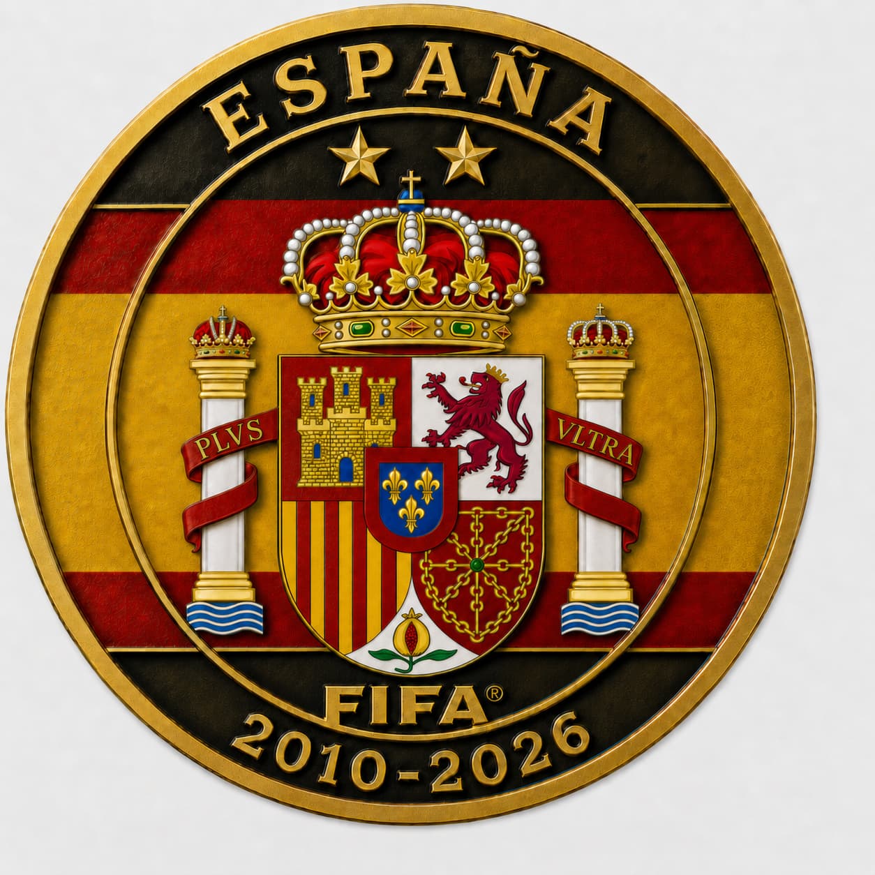 ⭐ Spain Football Two-Star Legacy 3D Embossed Coin 2010–2026 | Golden Glove Tribute to Champions & Legendary Moments