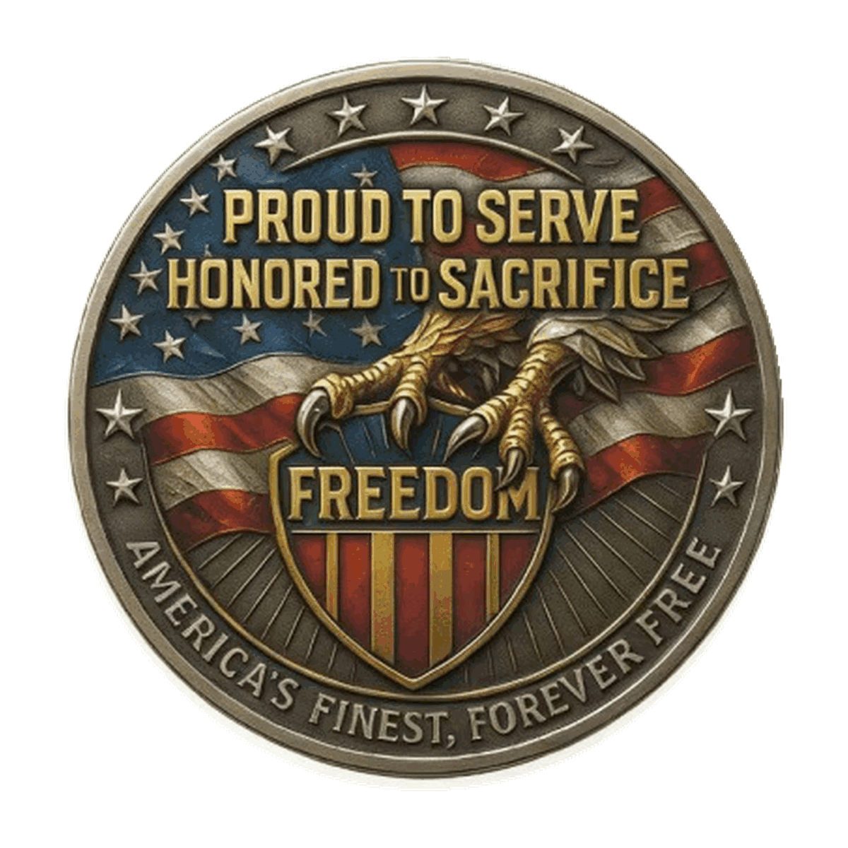 3D Veteran Honor & Freedom Commemorative Coin – Proud to Serve, Honored to Sacrifice