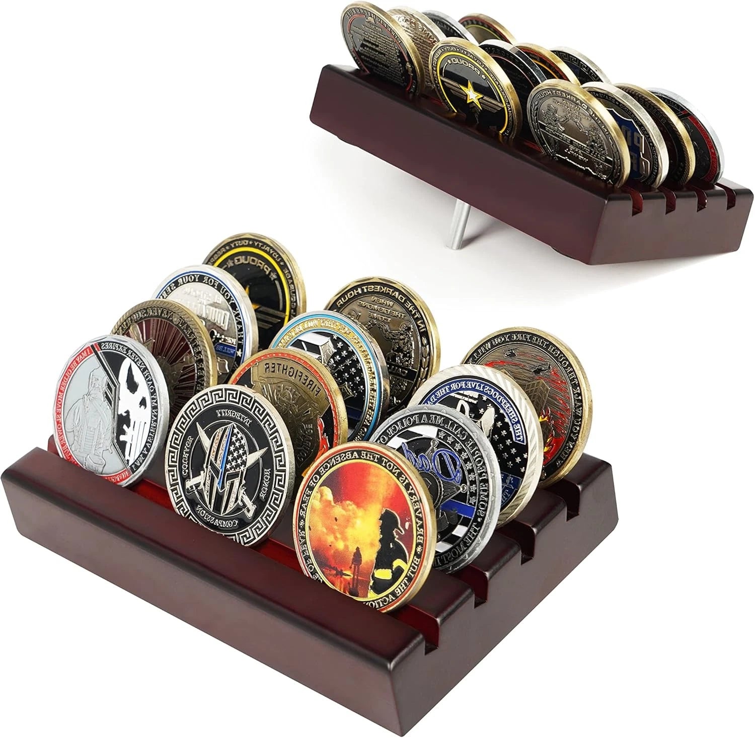 Challenge Coin Holder Display Case 4 Row Solid Wood Military Coin Rack Small Arm
