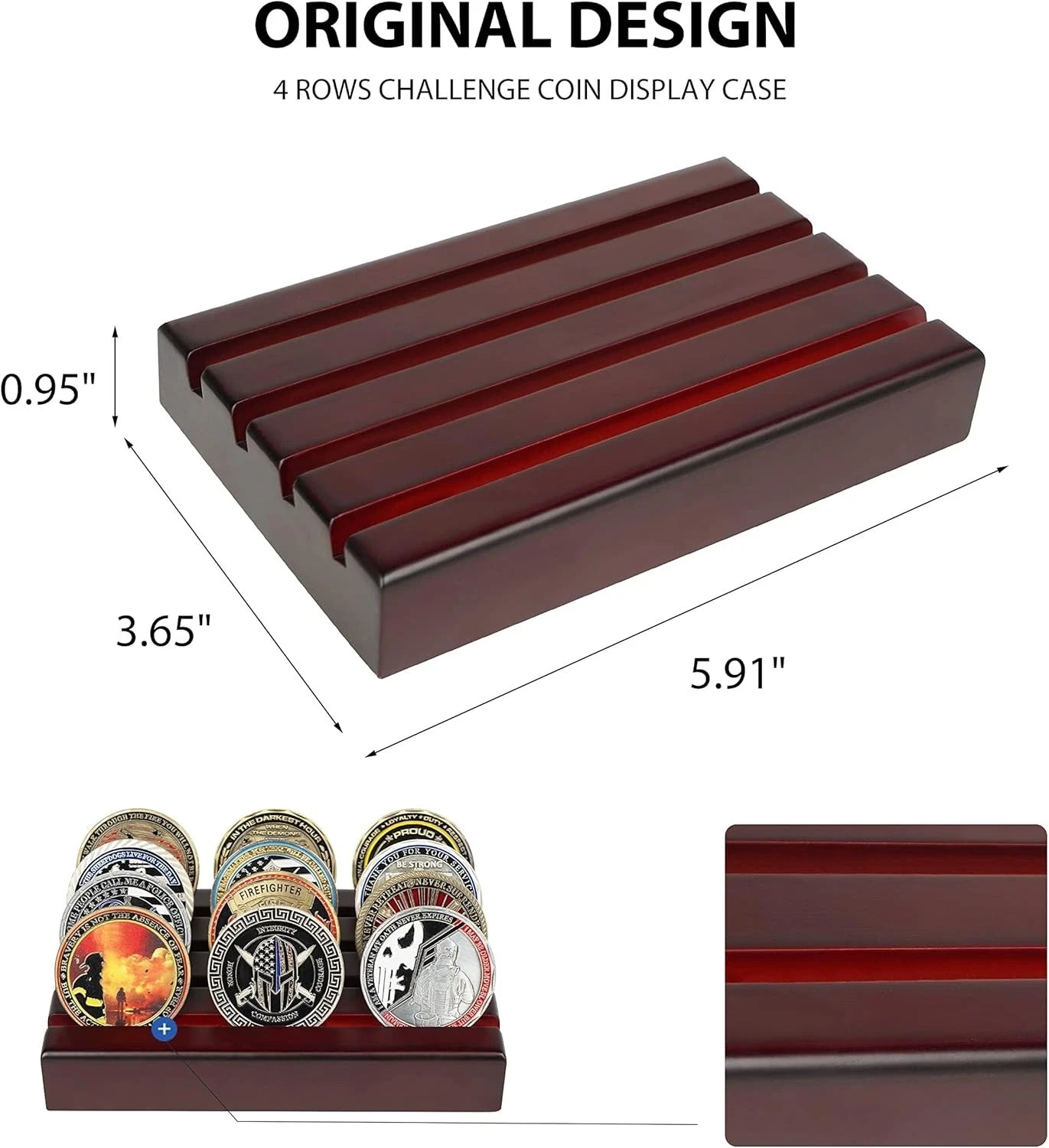 Challenge Coin Holder Display Case 4 Row Solid Wood Military Coin Rack Small Arm