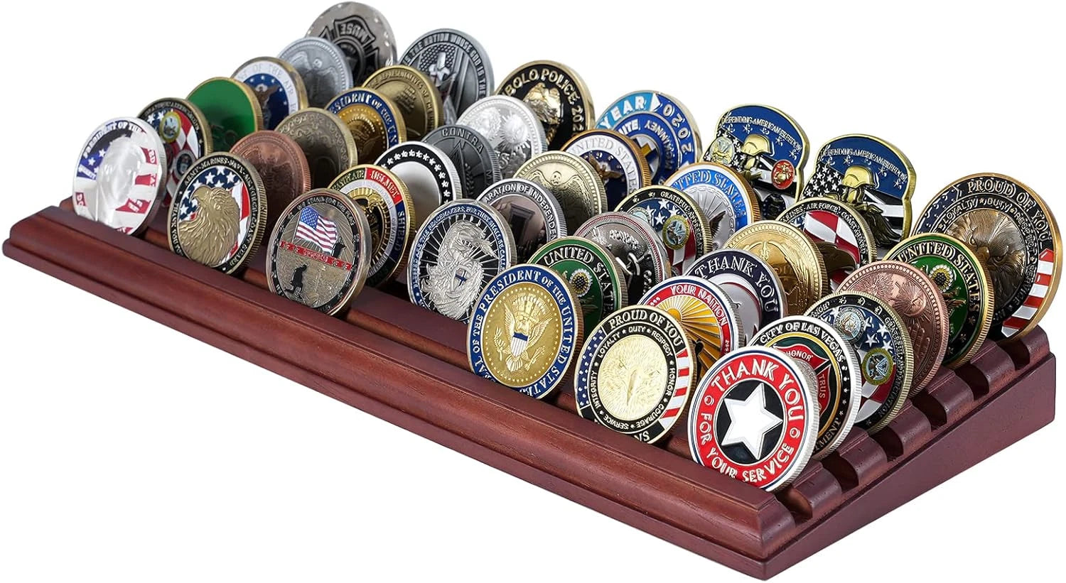Challenge Coin Display Stand 6 Row 100% Solid Wooden Holder Rack Case Holds 42 C